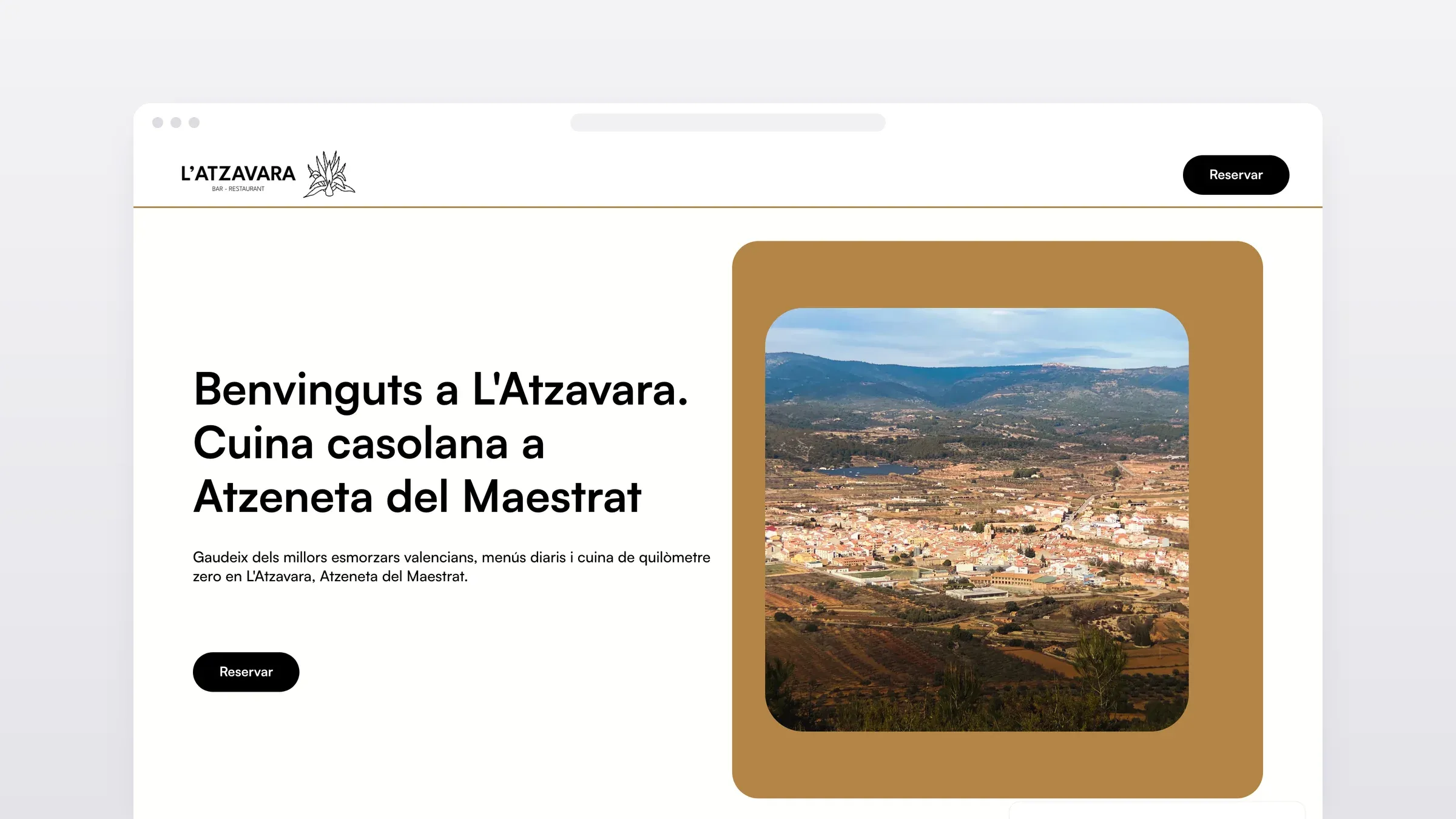 Home page of the L’Atzavara website with a photo of the village