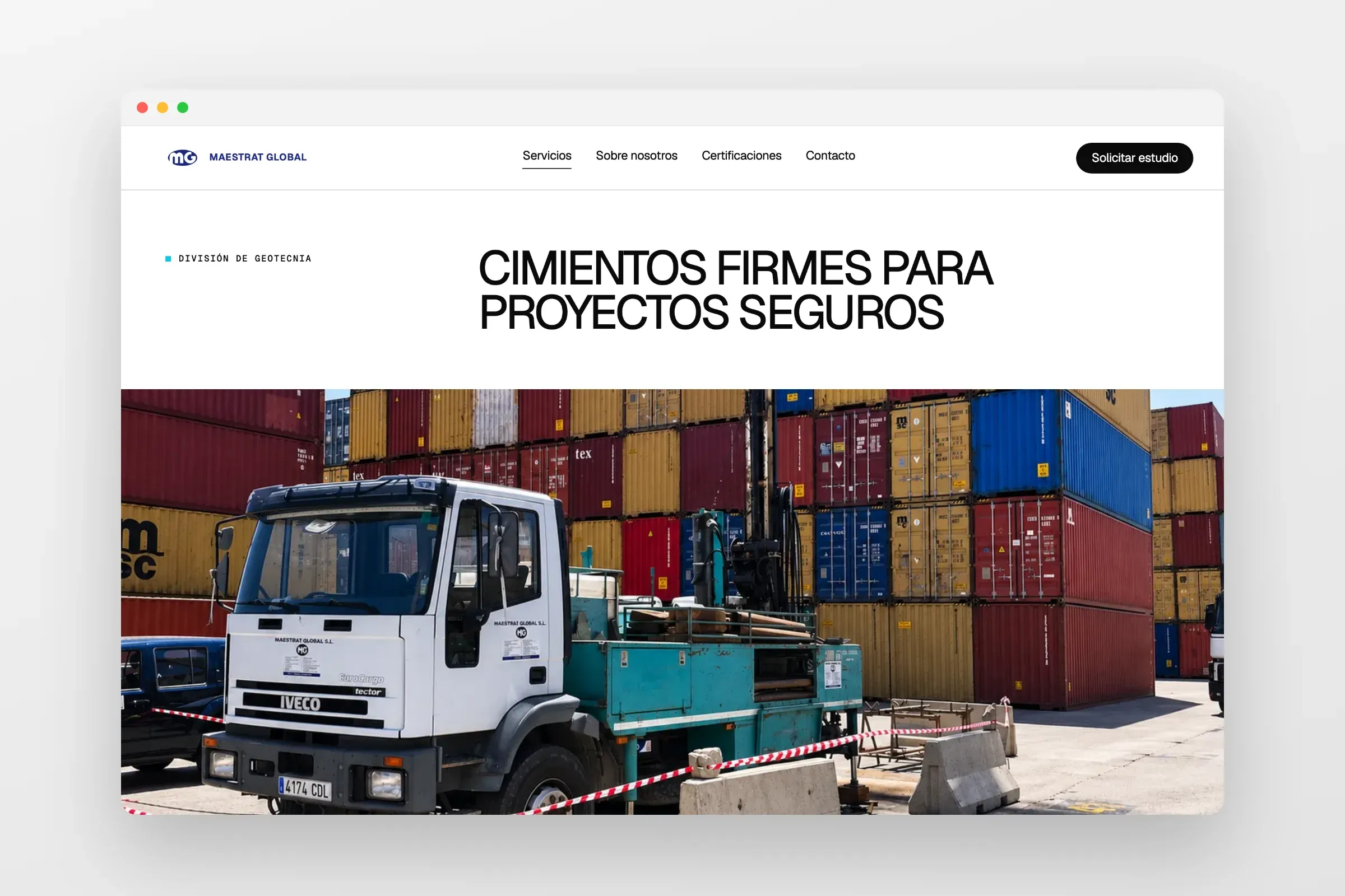 Pàgina d’estudis geotècnics de Maestrat Global en un navegador