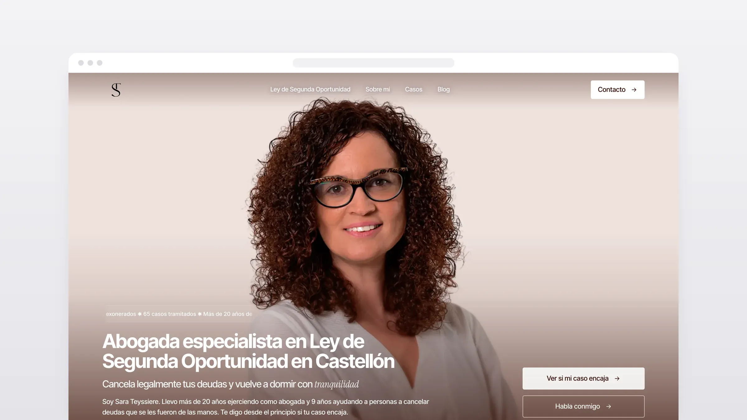 Home page of Sara T.’s website, with her photo, in a browser window