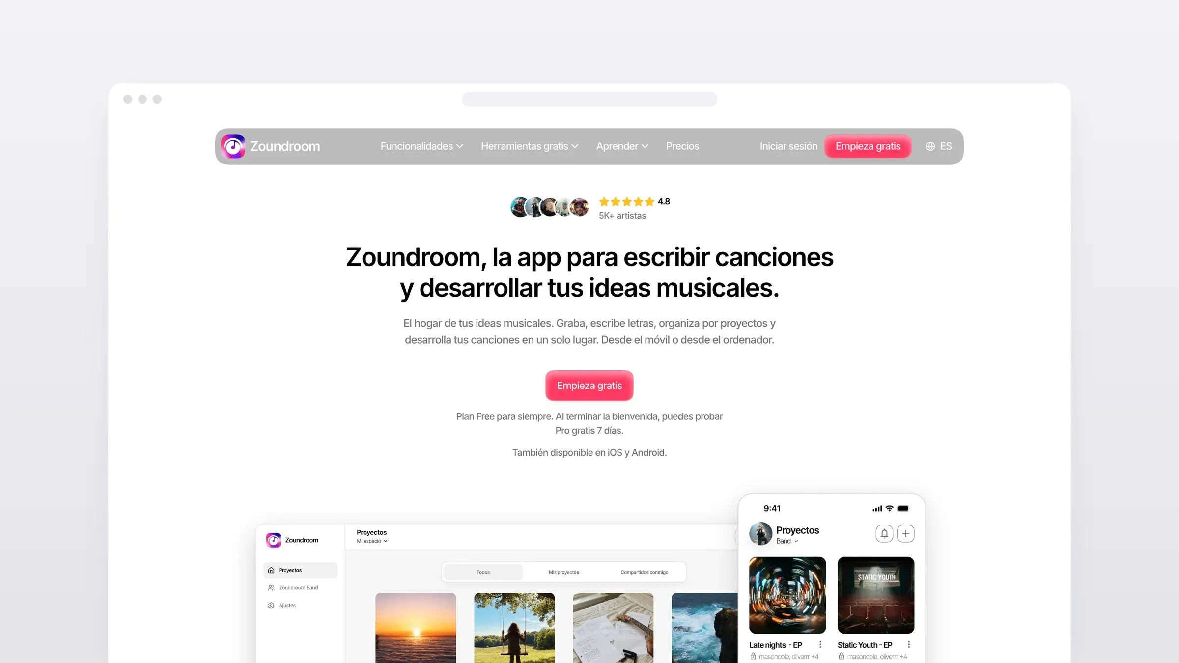 Home page of the Zoundroom website in a browser window